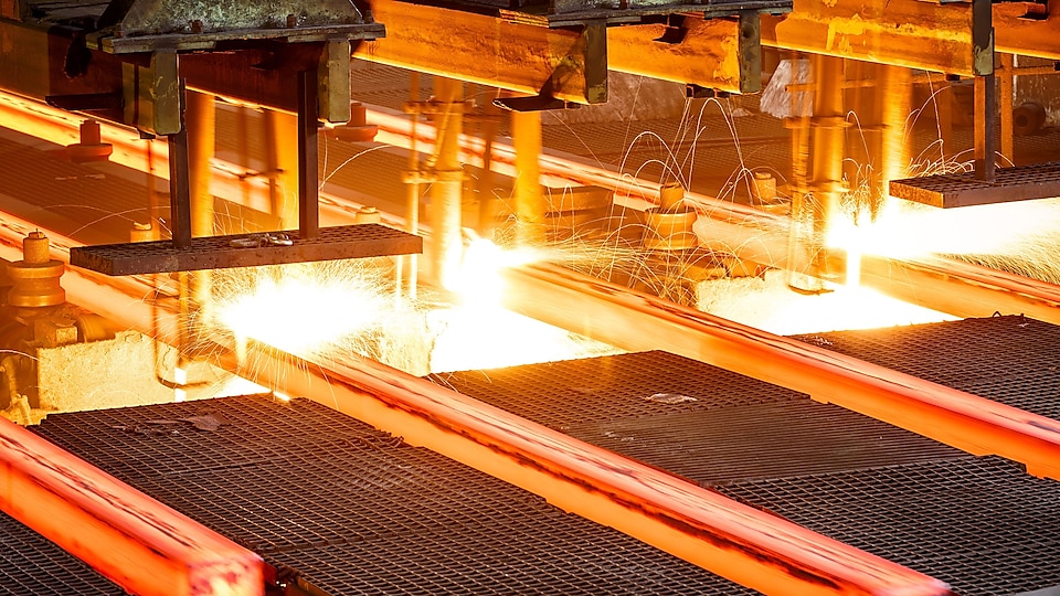 Hot steel on a conveyor