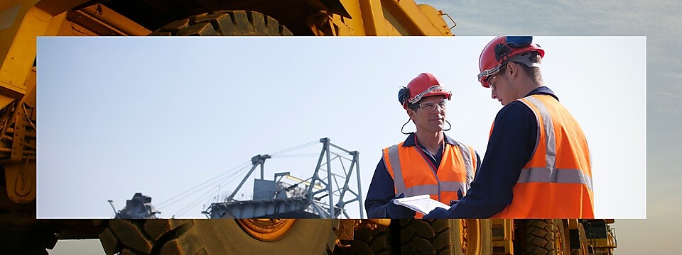 Mining workers and mining industry equipment