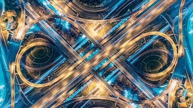 busy intersection timelapse aerial view hr