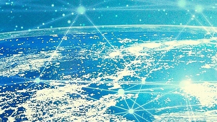 Earth in outer space with network connection