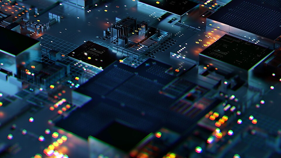 Close up on a computer motherboard