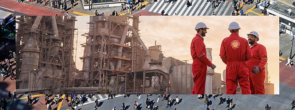 Shell workers outside cement plant
