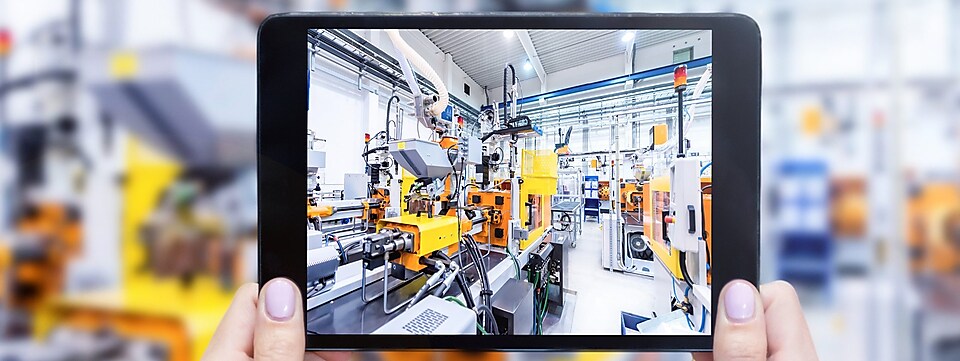 Plastic manufacturing equipment viewed on ipad screen