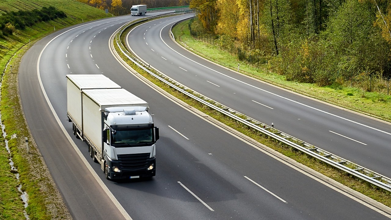 Truck driving on a winding road