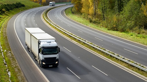 Truck driving on a winding road