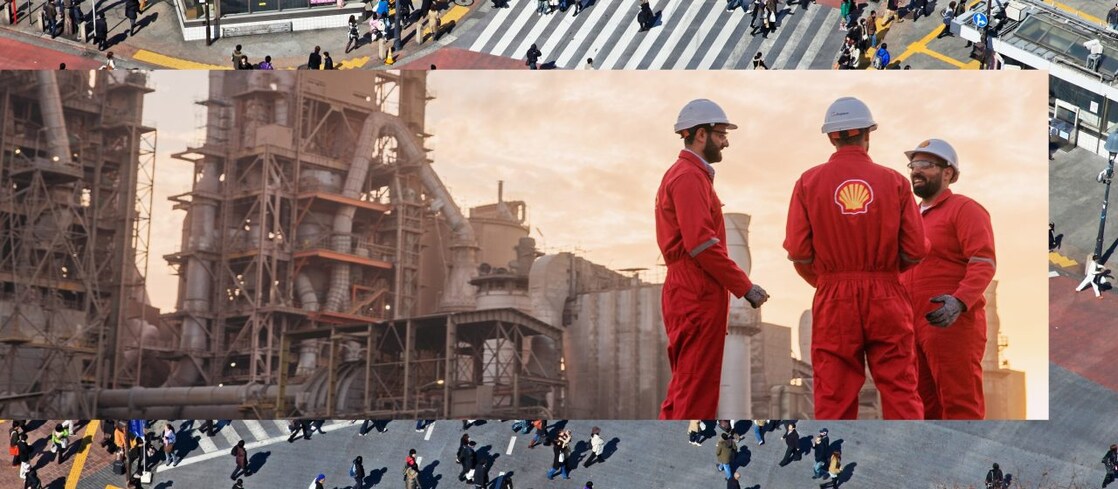 Shell workers outside cement plant
