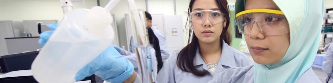 Lab technicians working in the Production Chemistry Lab in Sarawak Lutong Office, Miri.