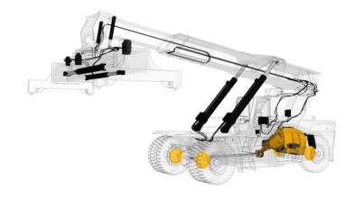 reachstacker with engine highlighted