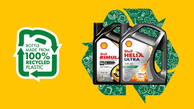 Shell Helix Ultra and Rimula R3X bottles are now made from 100% recycled plastic.