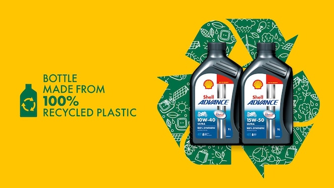 Shell Advance Ultra bottles are now made from 100% recycled plastic