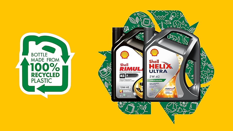 Shell Helix Ultra and Rimula R3X bottles are now made from 100% recycled plastic.